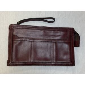 Bermans Vintage Leather Clutch Handbag 11x7x2 Burgundy Red Wristlet EUC Boho